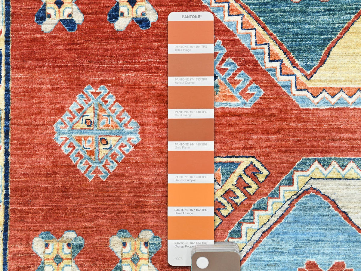 Tribal & Geometric hand-knotted wool rug in Red & Blue, 9' x 12'2" — SKU O085299 (view 7)