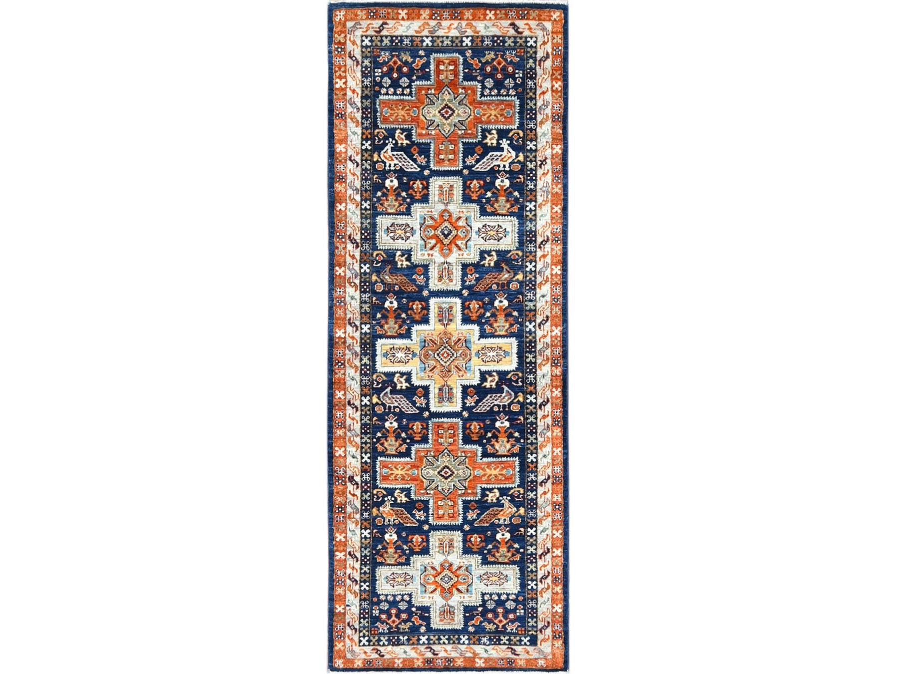 Blue 2'1" x 5'10" Tribal Hand knotted Wool Rug - Sku: O085306