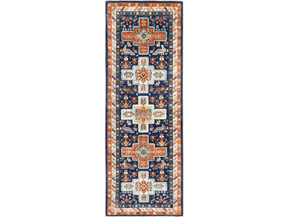Blue 2'1" x 5'10" Tribal & Geometric Hand knotted Wool Rug - Sku: O085306