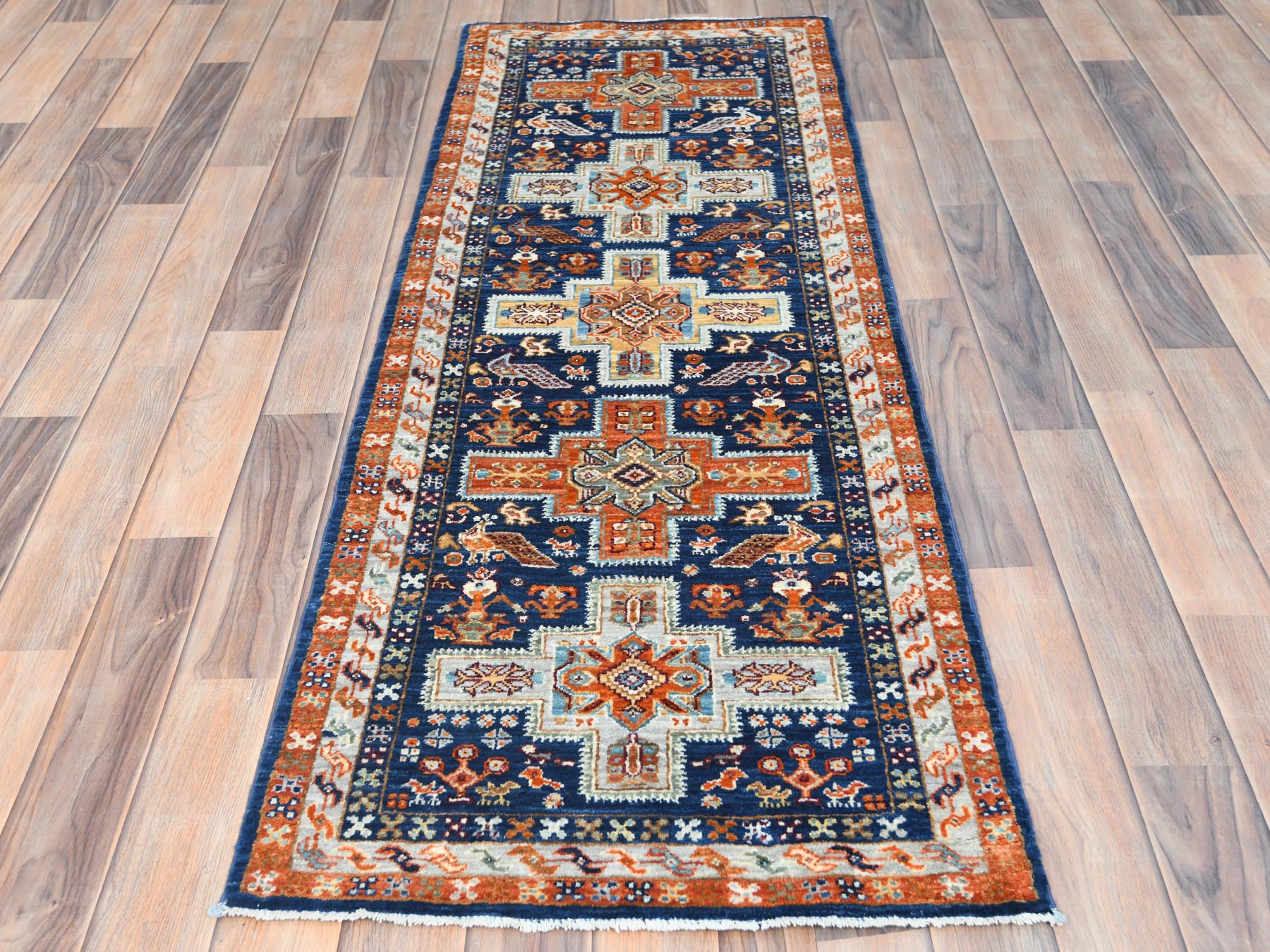 Blue 2'1" x 5'10" Tribal Hand knotted Wool Rug - Sku: O085306