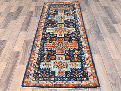 Blue 2'1" x 5'10" Tribal & Geometric Hand knotted Wool Rug - Sku: O085306