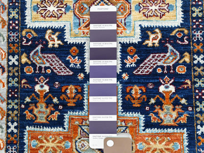 Blue 2'1" x 5'10" Tribal & Geometric Hand knotted Wool Rug - Sku: O085306