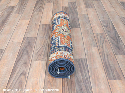 Blue 2'1" x 5'10" Tribal & Geometric Hand knotted Wool Rug - Sku: O085306