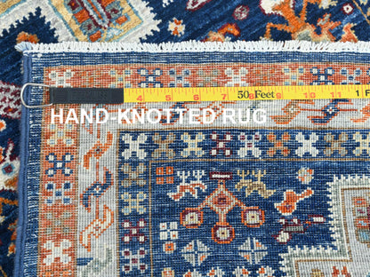 Blue 2'1" x 5'10" Tribal & Geometric Hand knotted Wool Rug - Sku: O085306