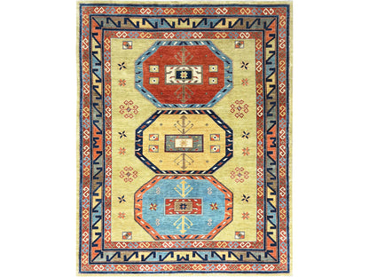 Tribal & Geometric hand-knotted wool rug in Green & Red, 9' x 11'7" — SKU O085309