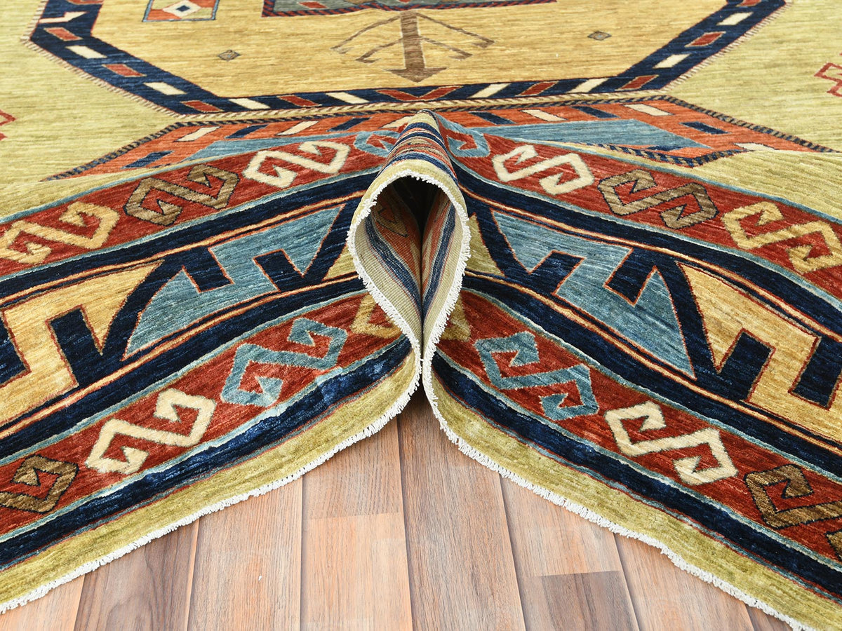 Tribal & Geometric hand-knotted wool rug in Green & Red, 9' x 11'7" — SKU O085309 (view 5)
