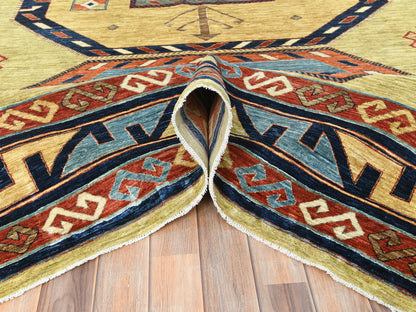 Tribal & Geometric hand-knotted wool rug in Green & Red, 9' x 11'7" — SKU O085309 (view 5)