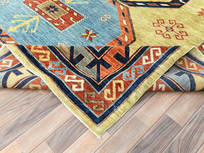 Tribal & Geometric hand-knotted wool rug in Green & Red, 9' x 11'7" — SKU O085309 (view 6)