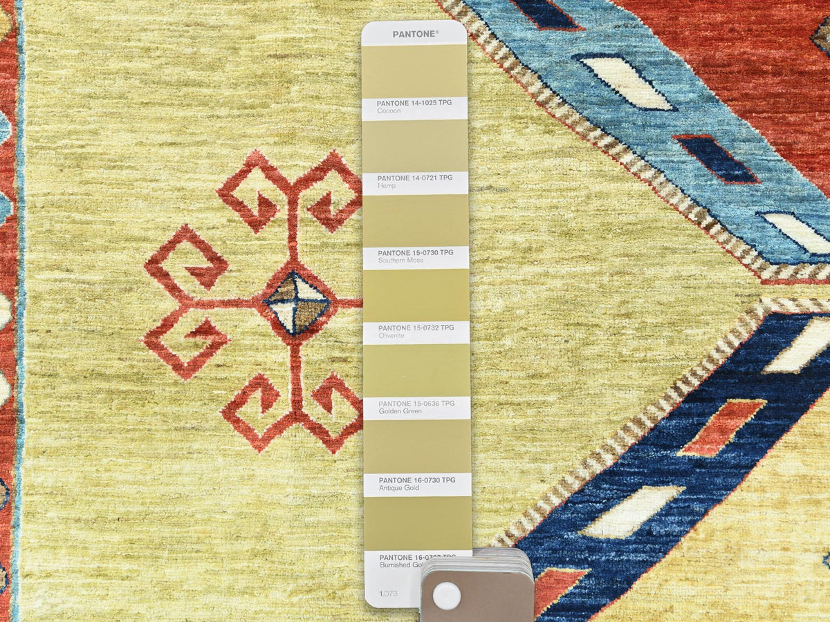 Tribal & Geometric hand-knotted wool rug in Green & Red, 9' x 11'7" — SKU O085309 (view 7)