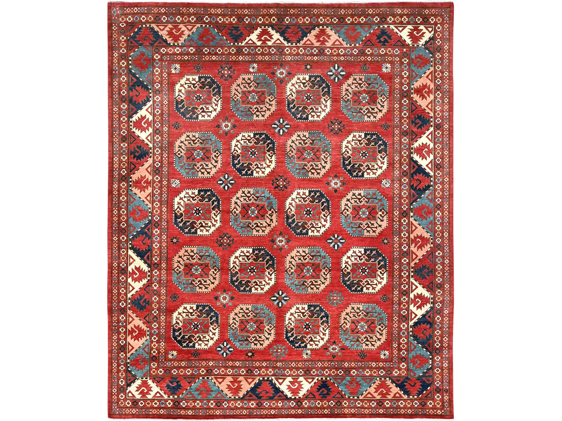 Kazak Tribal & Geometric hand-knotted wool rug in Red, 8'2" x 9'10" — SKU O085416