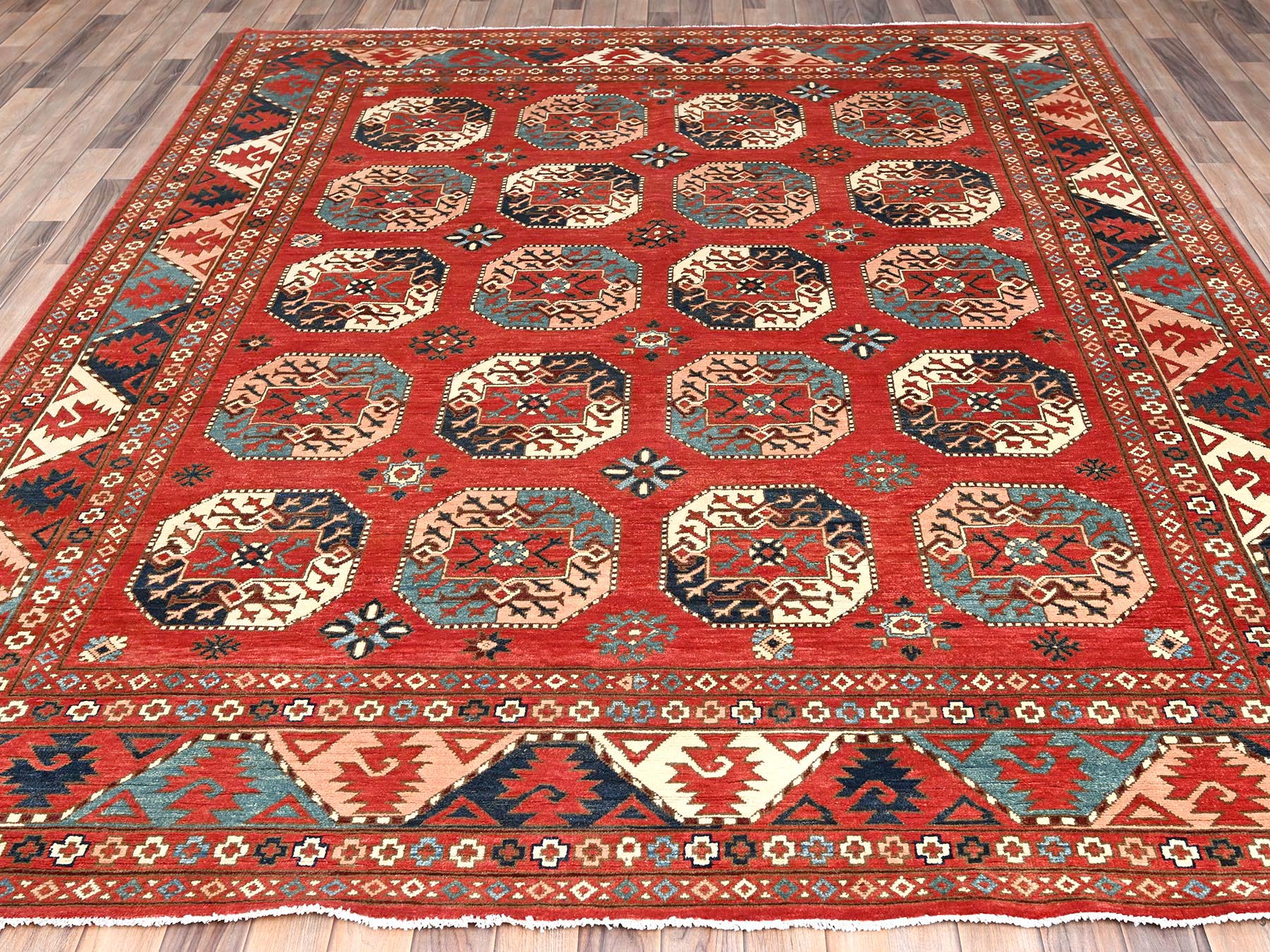 Kazak Tribal & Geometric hand-knotted wool rug in Red, 8'2" x 9'10" — SKU O085416 (view 2)