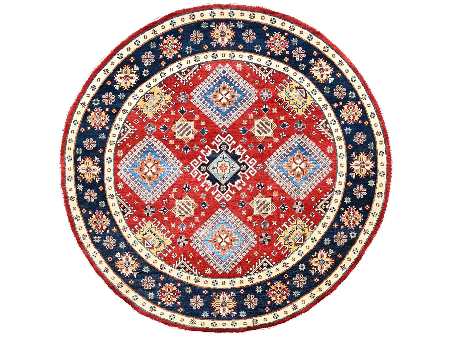 Kazak Kazak hand-knotted wool rug in Red & Blue, 7'9" x 7'10" — SKU O085417