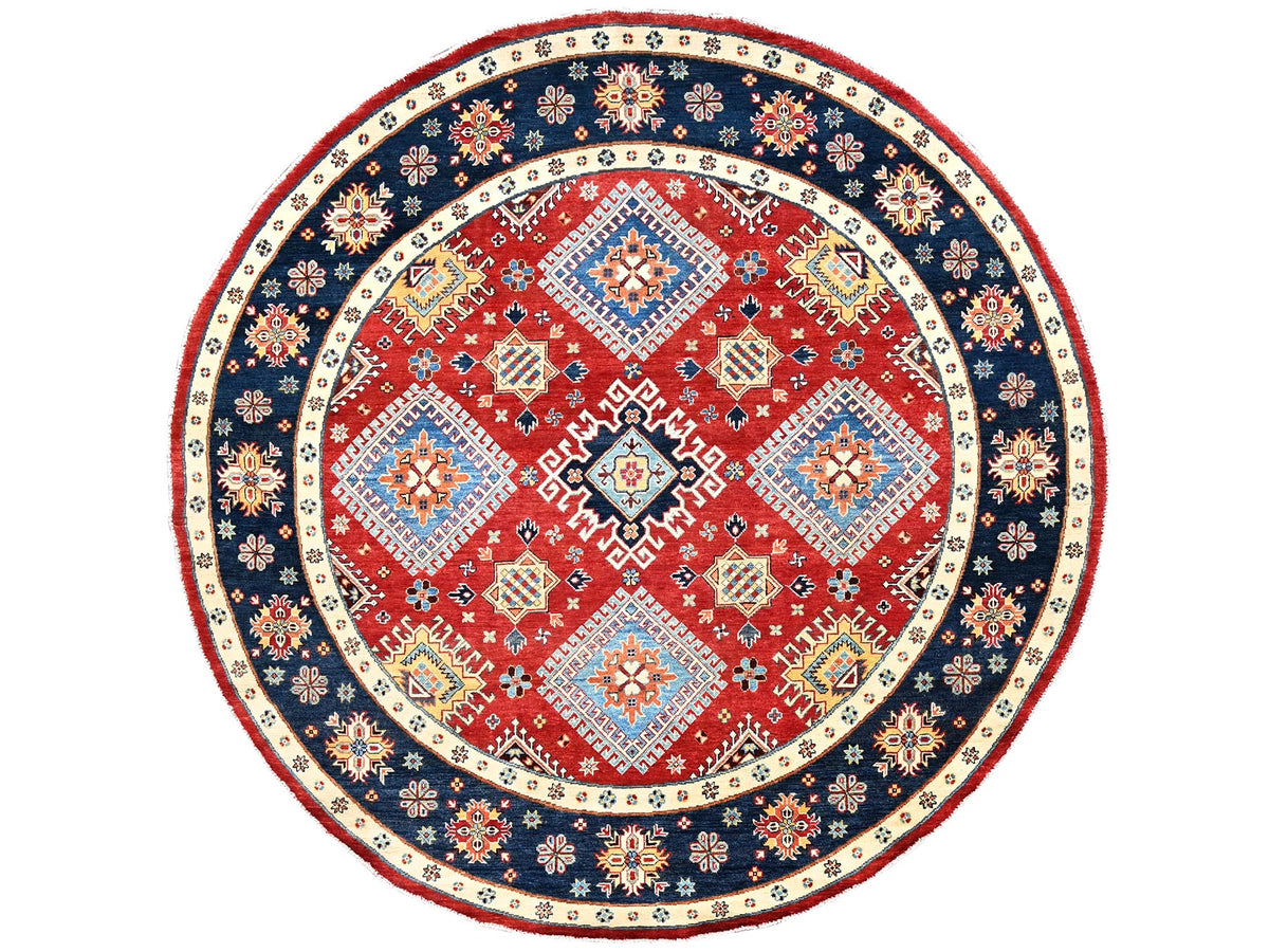 Kazak Kazak hand-knotted wool rug in Red & Blue, 7'9" x 7'10" — SKU O085417