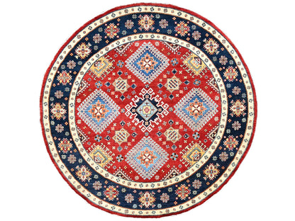 Kazak Kazak hand-knotted wool rug in Red & Blue, 7'9" x 7'10" — SKU O085417