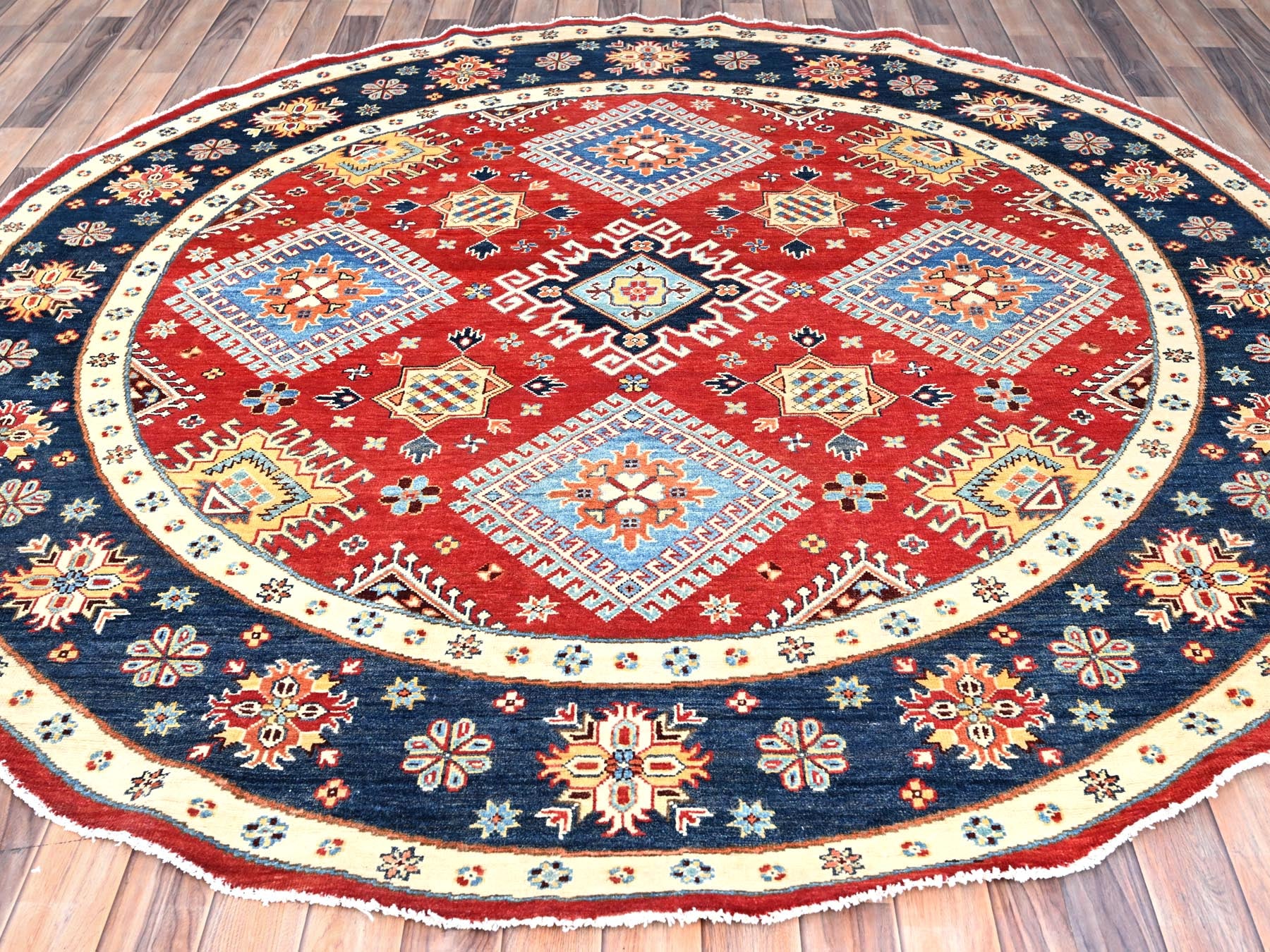 Kazak Kazak hand-knotted wool rug in Red & Blue, 7'9" x 7'10" — SKU O085417 (view 2)