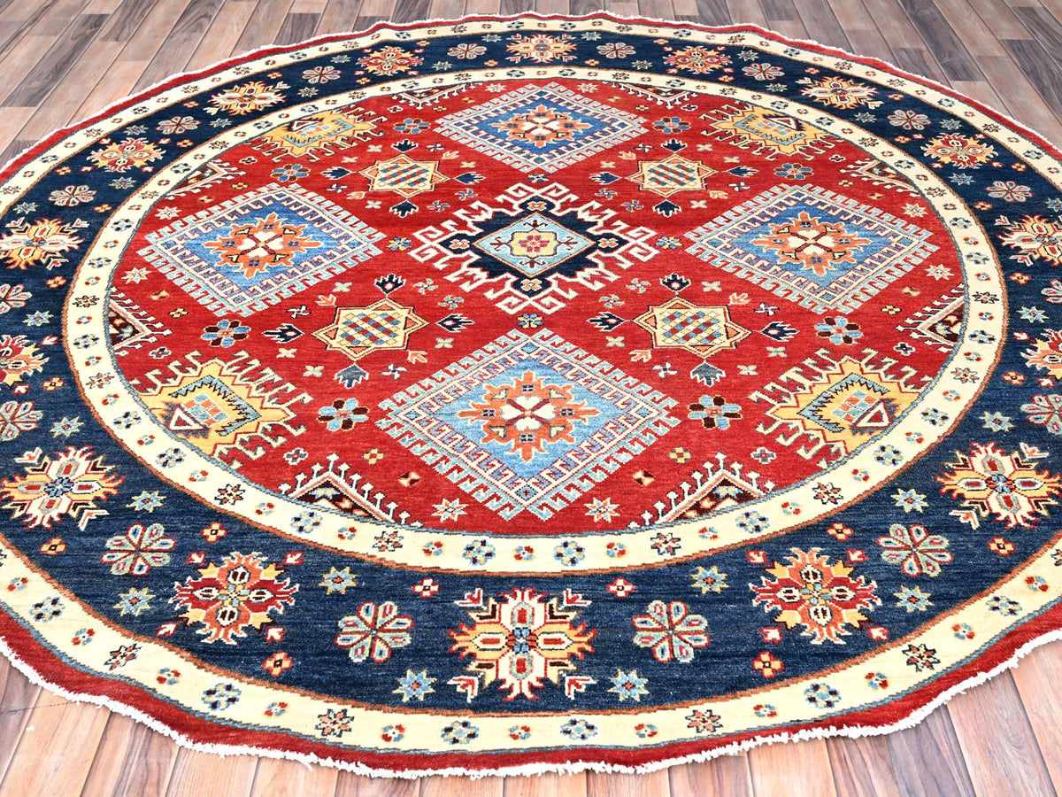Kazak Kazak hand-knotted wool rug in Red & Blue, 7'9" x 7'10" — SKU O085417 (view 2)
