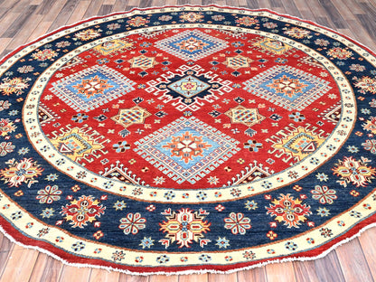 Kazak Kazak hand-knotted wool rug in Red & Blue, 7'9" x 7'10" — SKU O085417 (view 2)