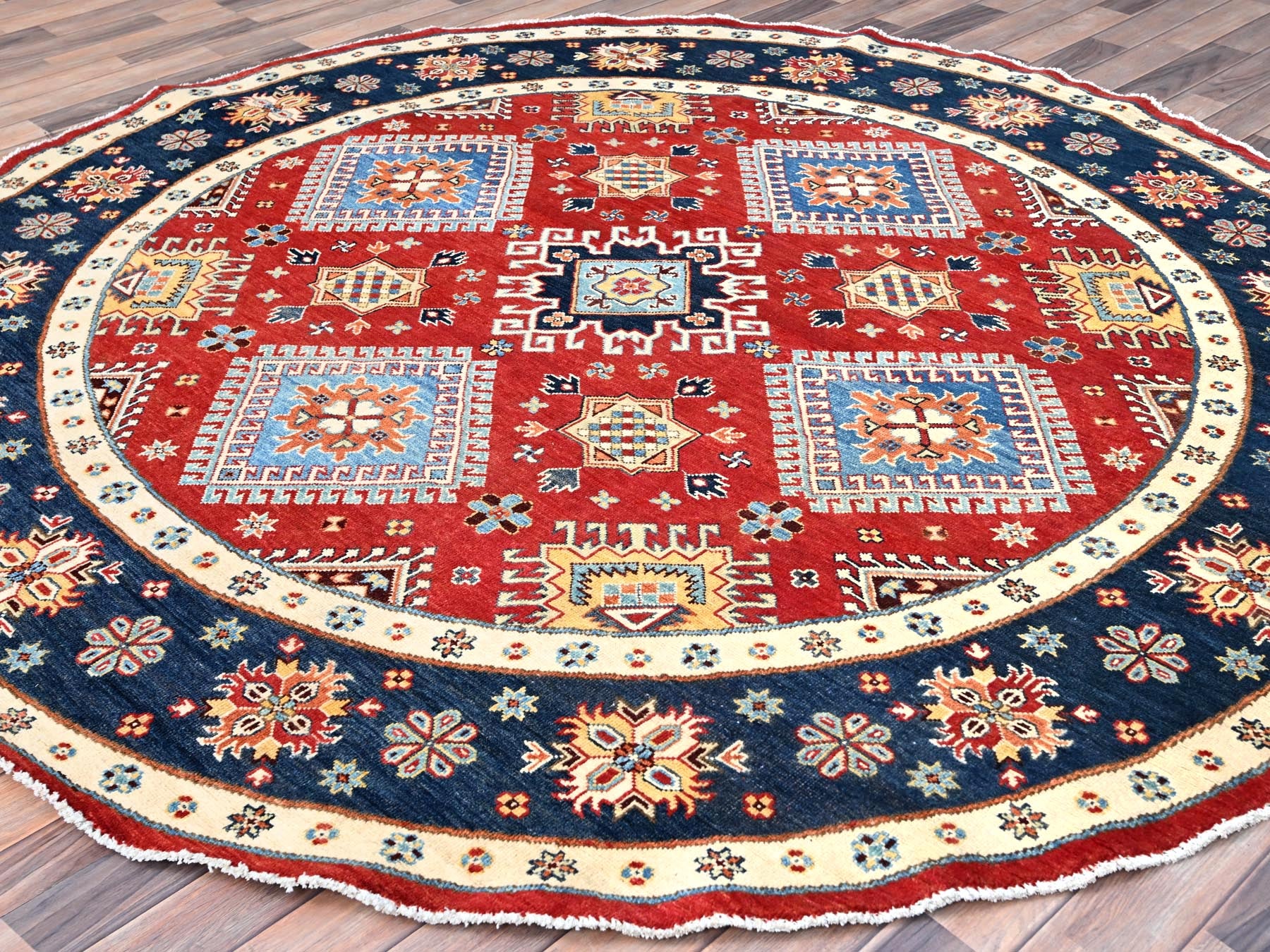 Kazak Kazak hand-knotted wool rug in Red & Blue, 7'9" x 7'10" — SKU O085417 (view 3)