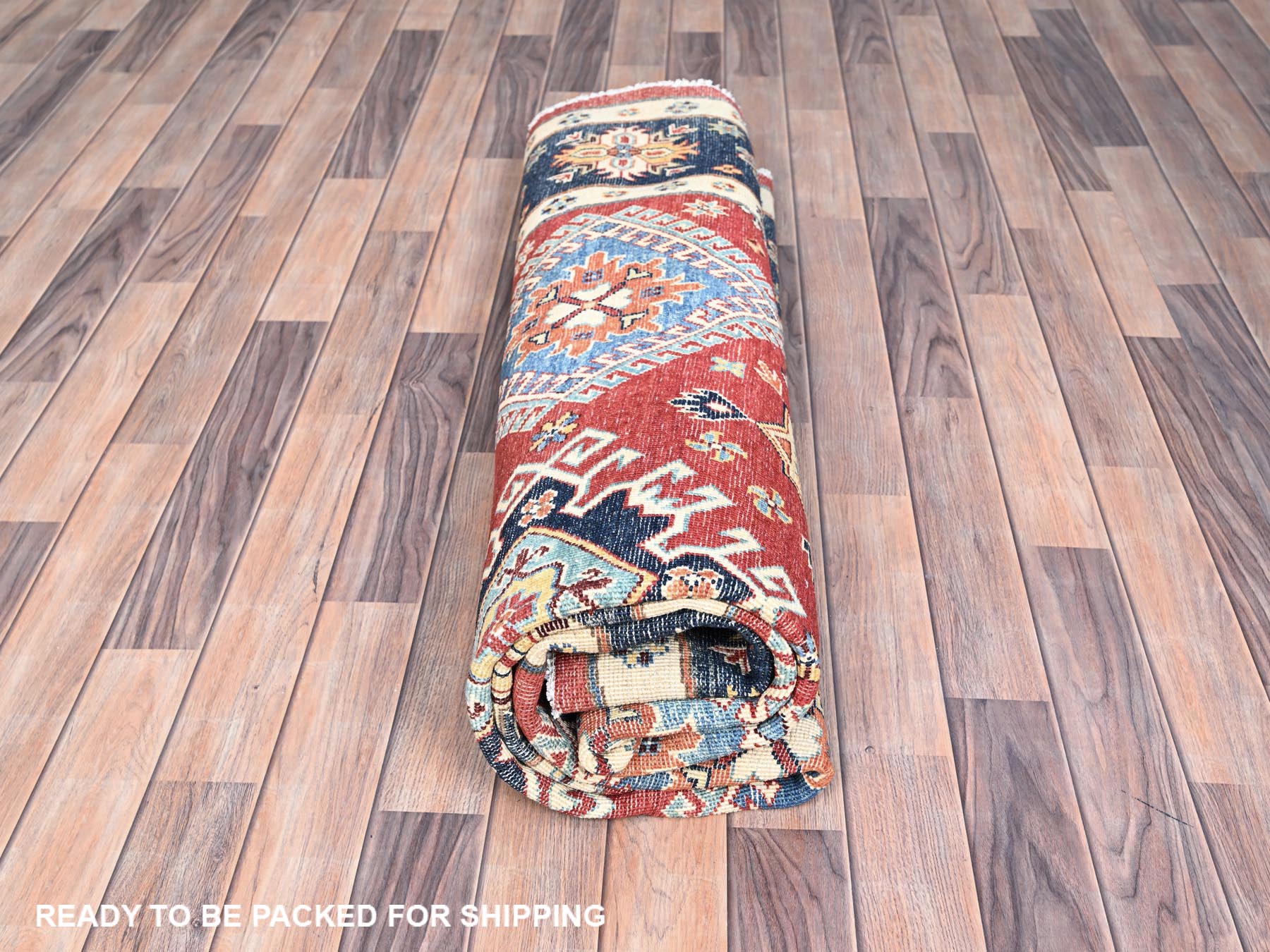 Kazak Kazak hand-knotted wool rug in Red & Blue, 7'9" x 7'10" — SKU O085417 (view 8)