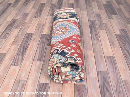 Kazak Kazak hand-knotted wool rug in Red & Blue, 7'9" x 7'10" — SKU O085417 (view 8)