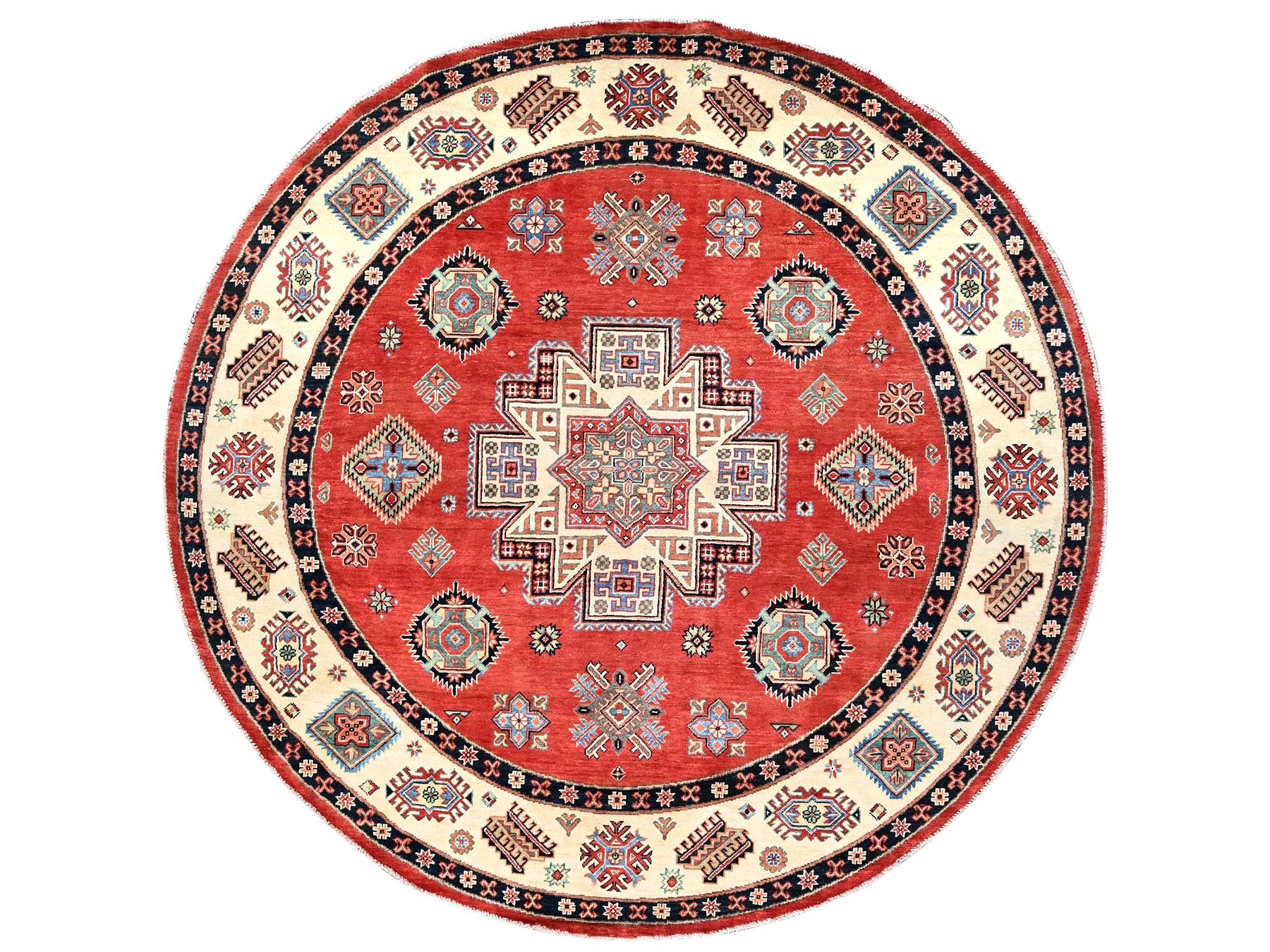 Kazak Kazak hand-knotted wool rug in Red & Ivory, 7'9" x 8' — SKU O085420
