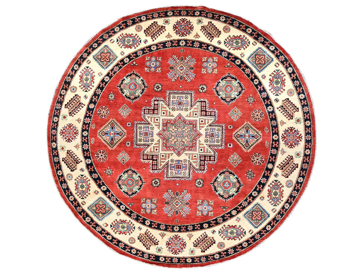 Kazak Kazak hand-knotted wool rug in Red & Ivory, 7'9" x 8' — SKU O085420