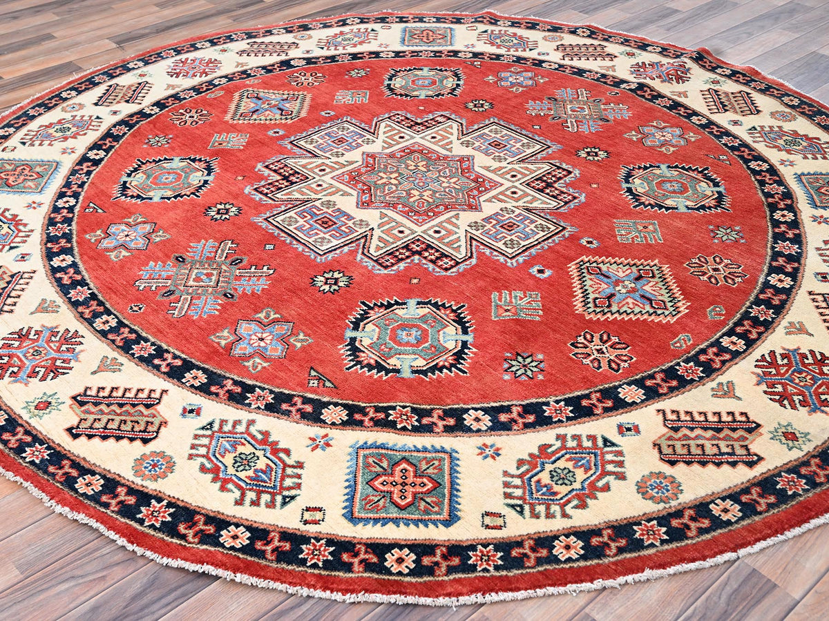 Kazak Kazak hand-knotted wool rug in Red & Ivory, 7'9" x 8' — SKU O085420 (view 3)