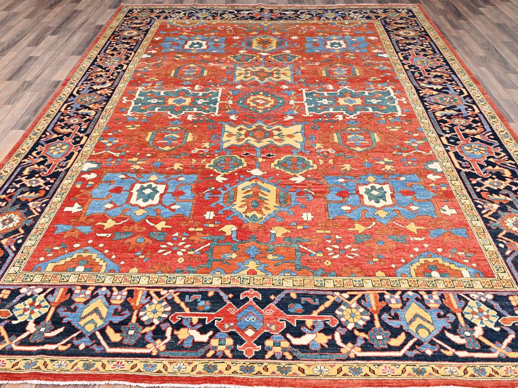 Heriz Heriz hand-knotted wool rug in Red & Blue, 9' x 11'6" — SKU O085436 (view 2)