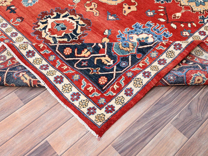 Heriz Heriz hand-knotted wool rug in Red & Blue, 9'9" x 13' — SKU O085440 (view 5)