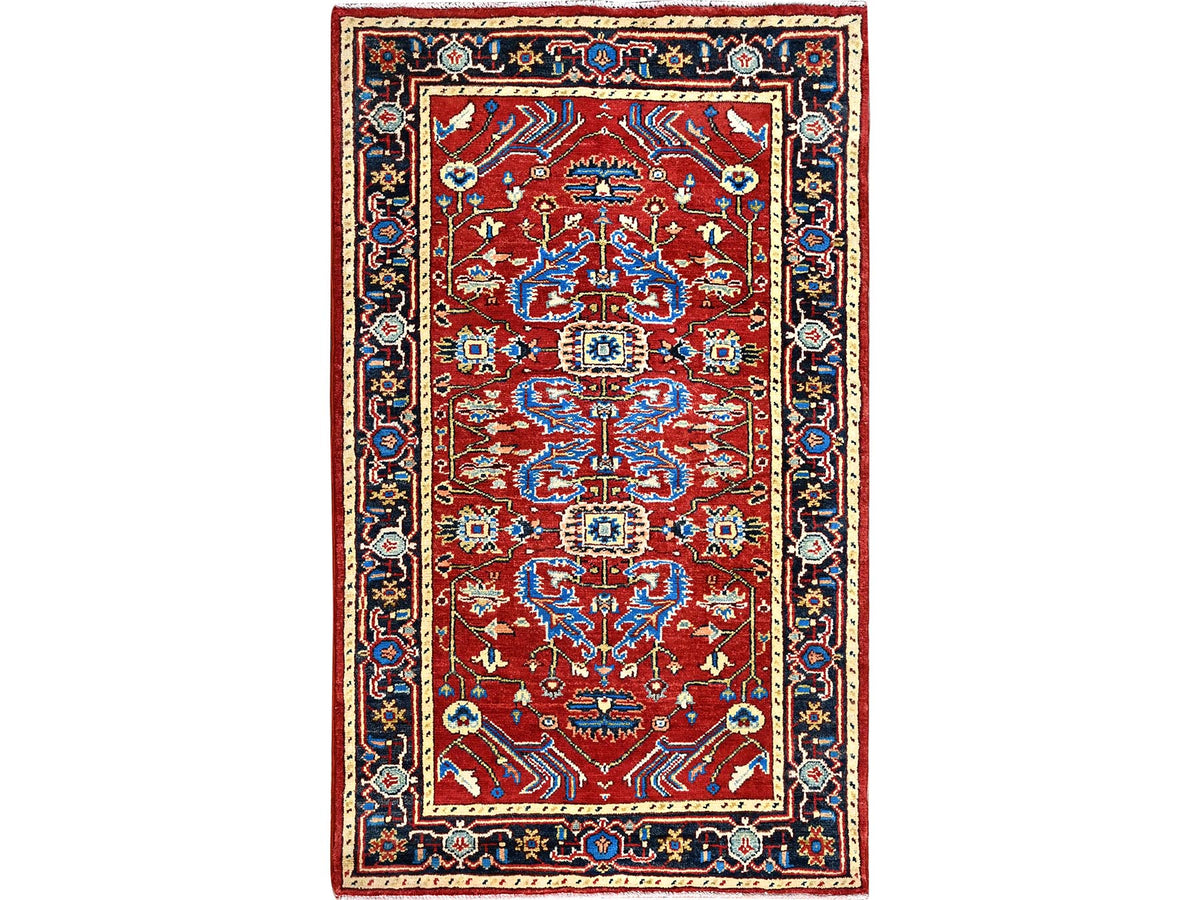 Heriz Heriz hand-knotted wool rug in Red & Blue, 2'10" x 4'7" — SKU O085511