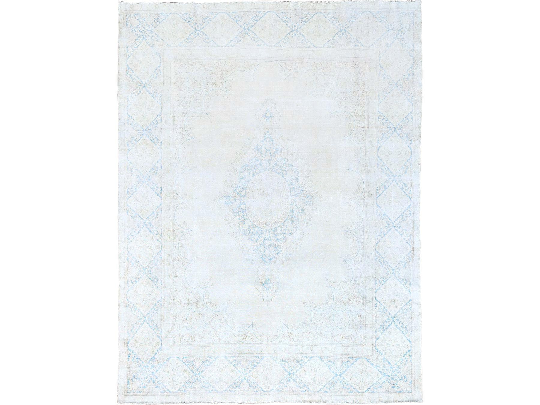 Kerman Vintage hand-knotted wool rug in Ivory & Blue, 9'4" x 12'3" — SKU O085525