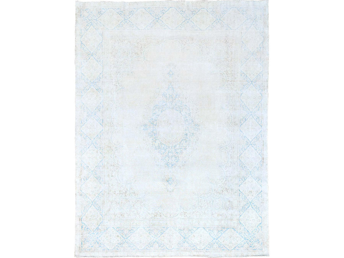 Kerman Vintage hand-knotted wool rug in Ivory & Blue, 9'4" x 12'3" — SKU O085525