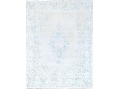 Kerman Vintage hand-knotted wool rug in Ivory & Blue, 9'4" x 12'3" — SKU O085525