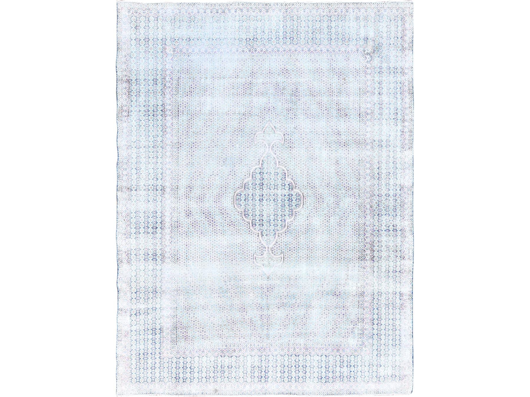 Kerman Vintage hand-knotted wool rug in Blue, 7'9" x 10'1" — SKU O085531
