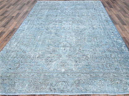 Blue 7'1" x 10'7" Vintage Hand knotted Wool Rug - Sku: O085540