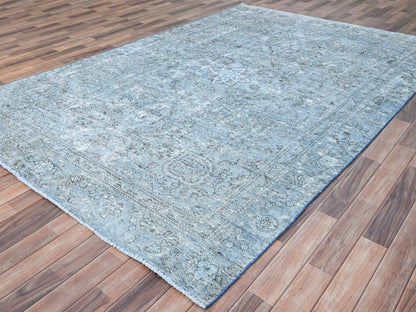 Blue 7'1" x 10'7" Vintage Hand knotted Wool Rug - Sku: O085540