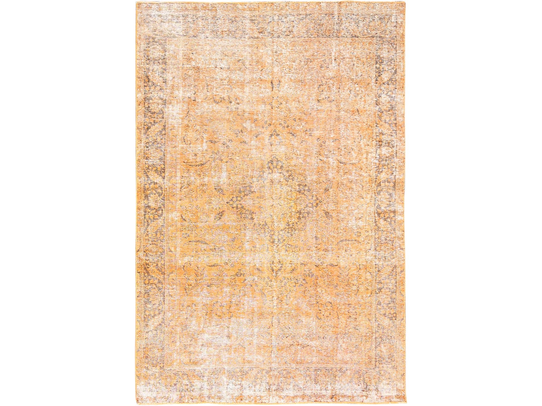 Tabriz Vintage hand-knotted wool rug in Orange & Bole Brown, 6'5" x 10' — SKU O085542