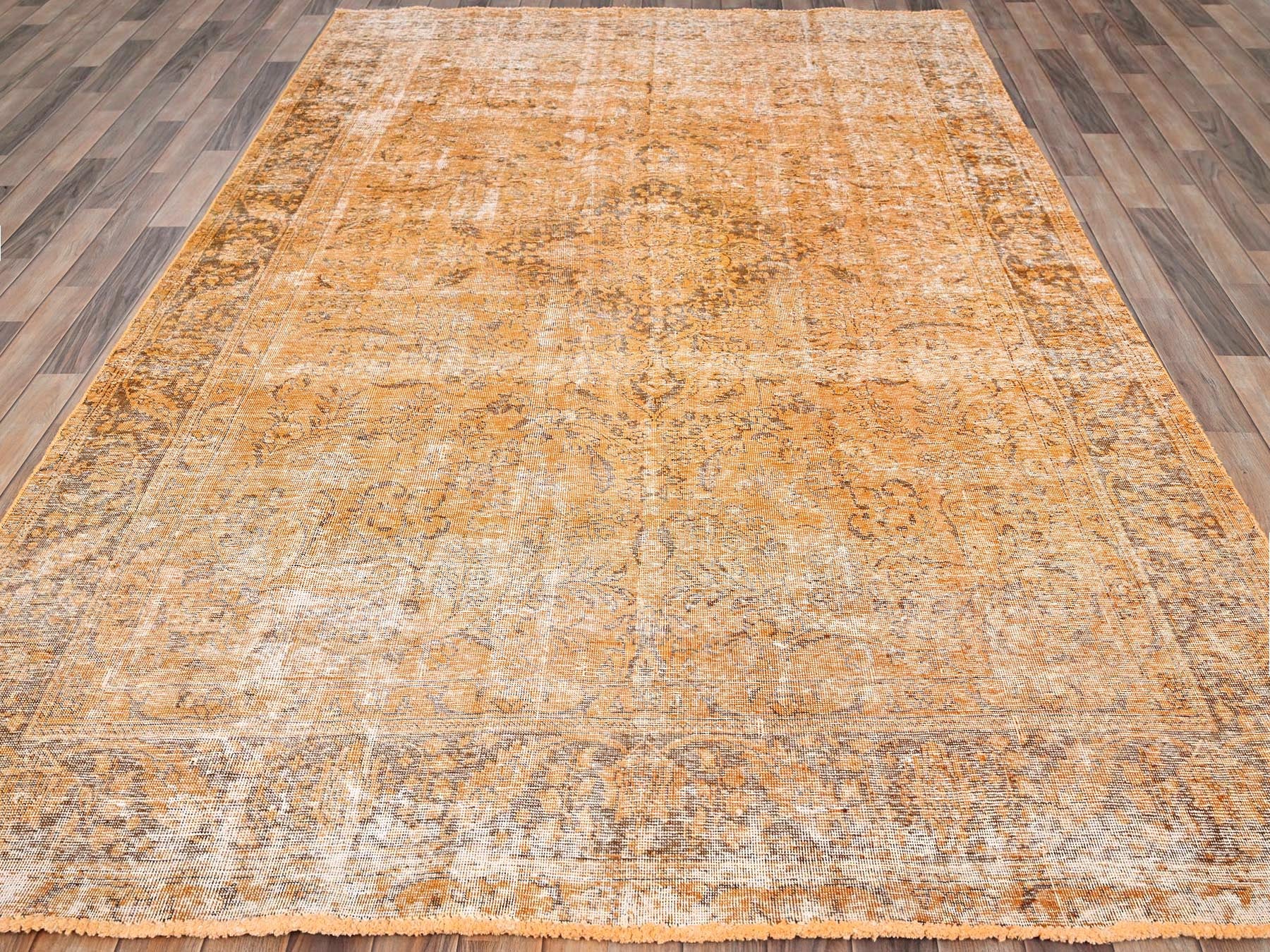 Tabriz Vintage hand-knotted wool rug in Orange & Bole Brown, 6'5" x 10' — SKU O085542 (view 2)