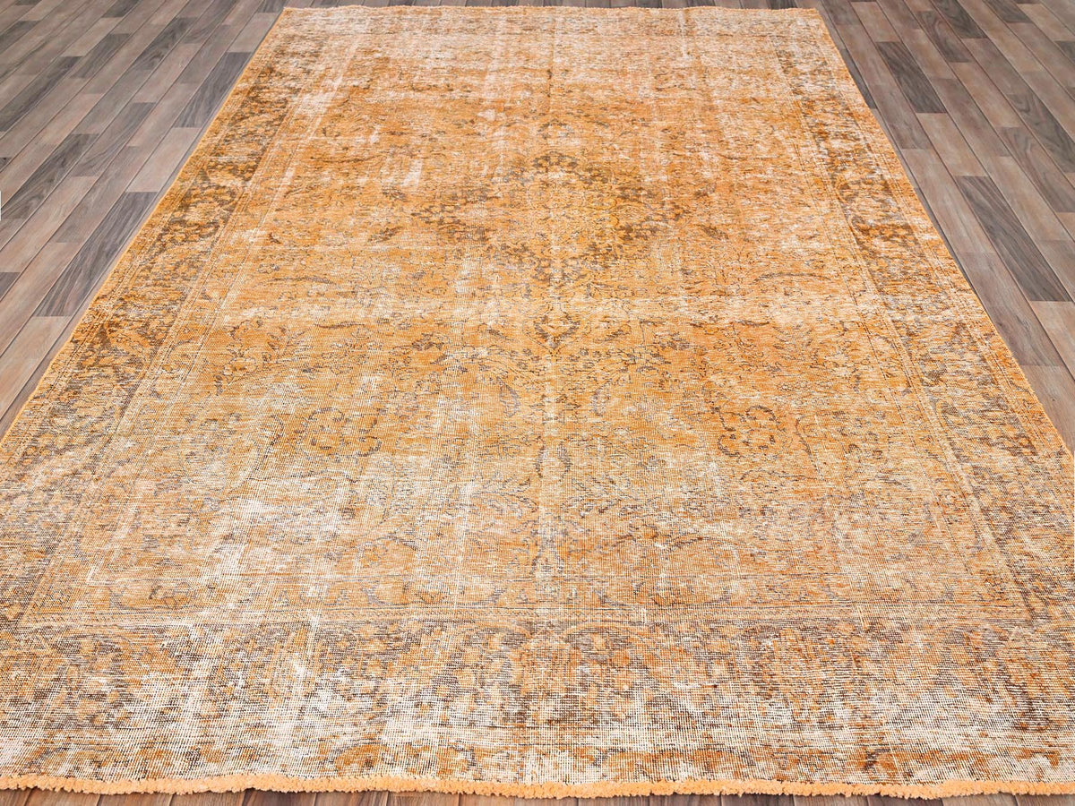 Tabriz Vintage hand-knotted wool rug in Orange & Bole Brown, 6'5" x 10' — SKU O085542 (view 2)