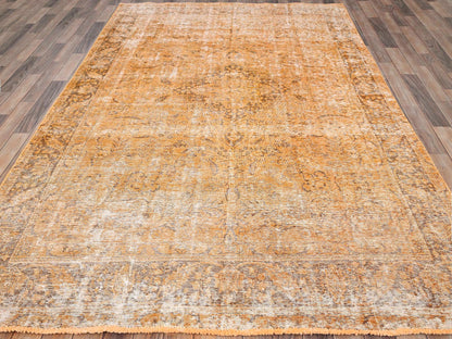 Tabriz Vintage hand-knotted wool rug in Orange & Bole Brown, 6'5" x 10' — SKU O085542 (view 2)