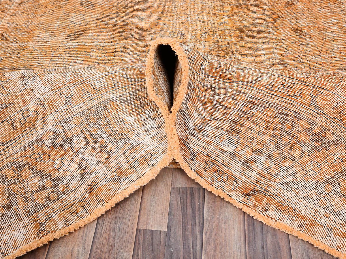 Tabriz Vintage hand-knotted wool rug in Orange & Bole Brown, 6'5" x 10' — SKU O085542 (view 5)