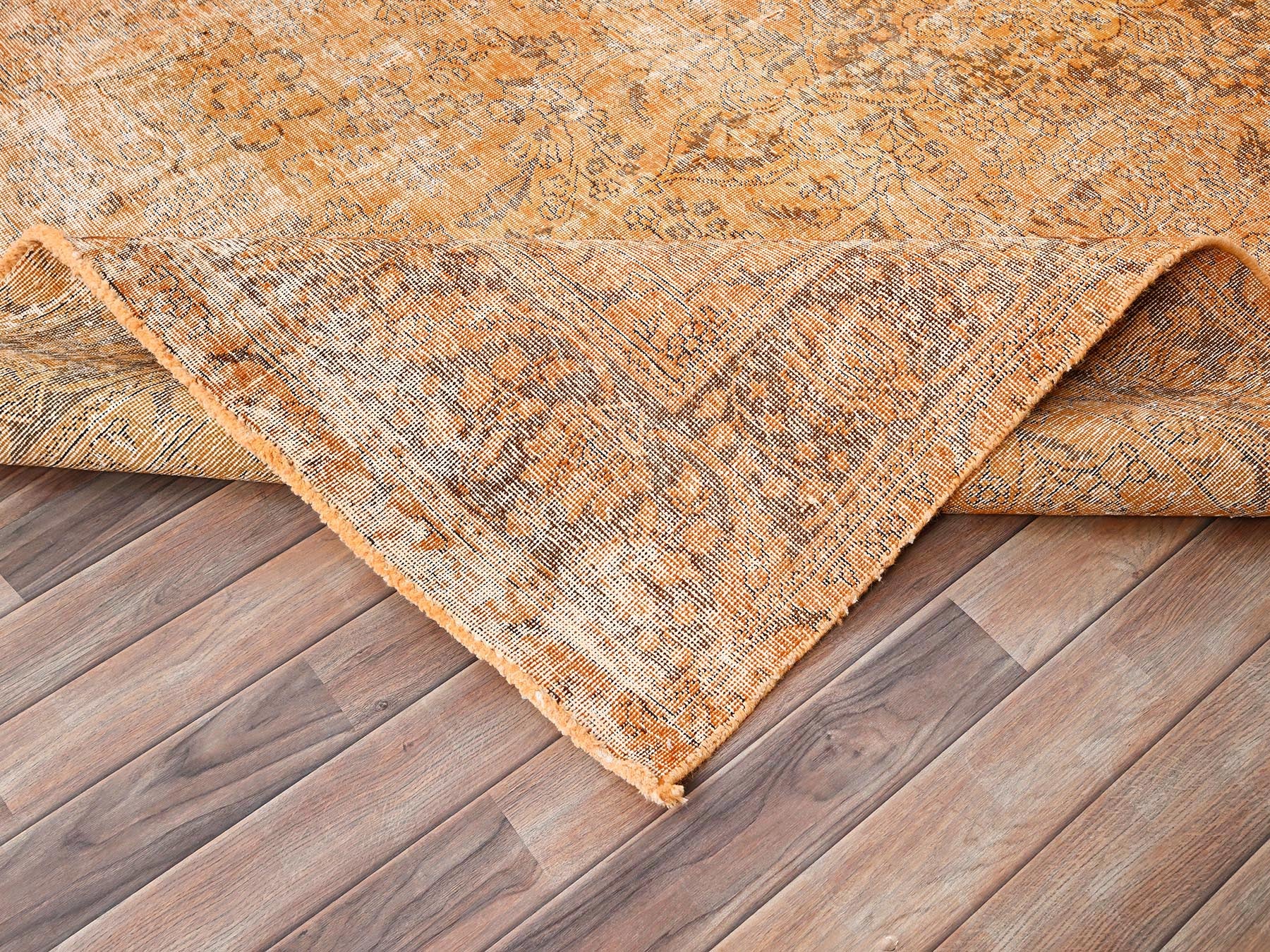 Tabriz Vintage hand-knotted wool rug in Orange & Bole Brown, 6'5" x 10' — SKU O085542 (view 6)