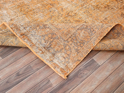 Tabriz Vintage hand-knotted wool rug in Orange & Bole Brown, 6'5" x 10' — SKU O085542 (view 6)