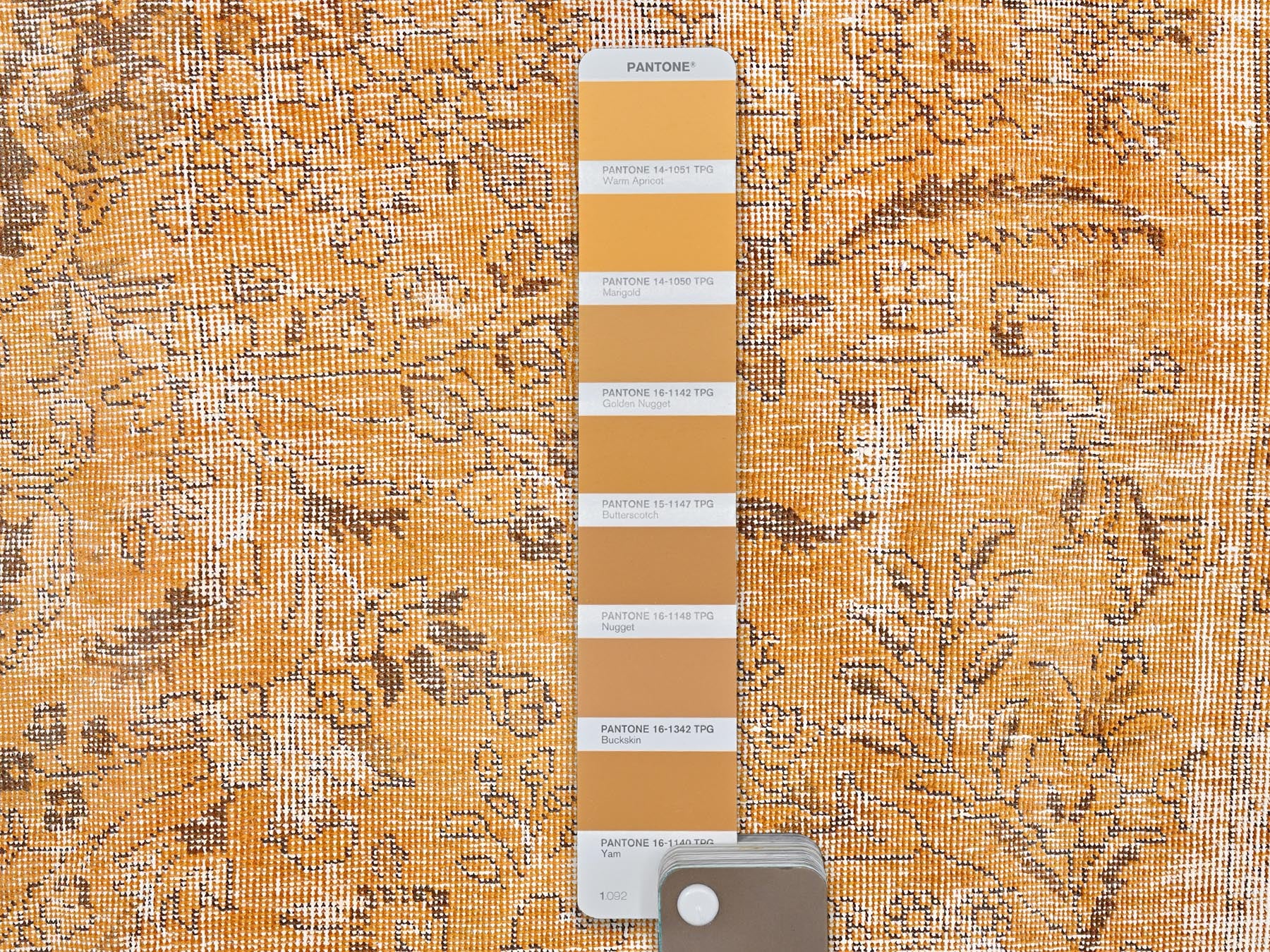 Tabriz Vintage hand-knotted wool rug in Orange & Bole Brown, 6'5" x 10' — SKU O085542 (view 7)