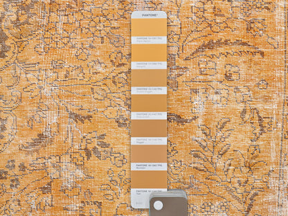 Tabriz Vintage hand-knotted wool rug in Orange & Bole Brown, 6'5" x 10' — SKU O085542 (view 7)