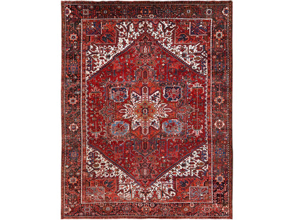 Heriz Heriz hand-knotted worn wool rug in Red & Black, 10'1" x 12'9" — SKU O085562