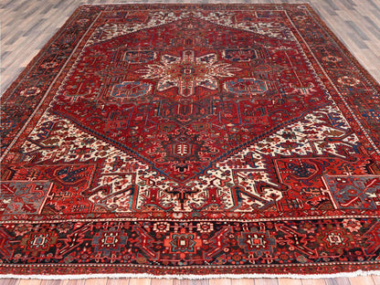 Heriz Heriz hand-knotted worn wool rug in Red & Black, 10'1" x 12'9" — SKU O085562 (view 2)