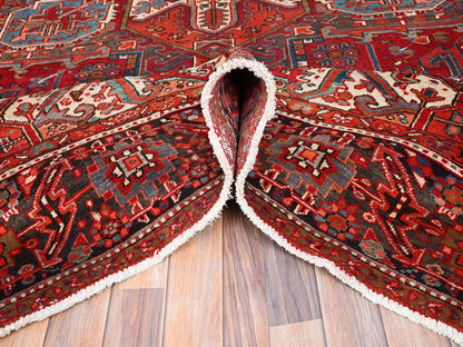 Heriz Heriz hand-knotted worn wool rug in Red & Black, 10'1" x 12'9" — SKU O085562 (view 5)