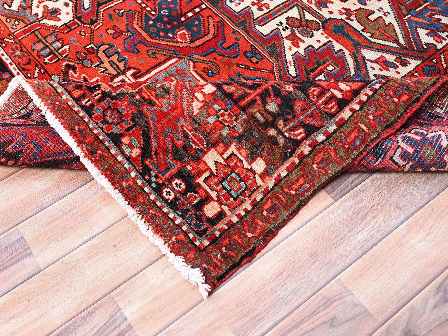 Heriz Heriz hand-knotted worn wool rug in Red & Black, 10'1" x 12'9" — SKU O085562 (view 6)