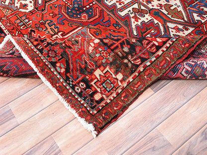 Heriz Heriz hand-knotted worn wool rug in Red & Black, 10'1" x 12'9" — SKU O085562 (view 6)